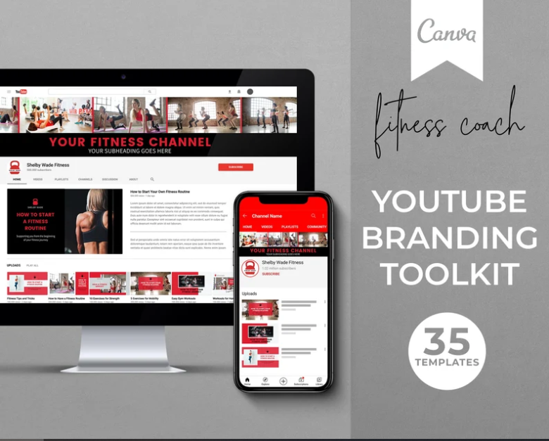 Fitness Coach YouTube Branding Template Toolkit